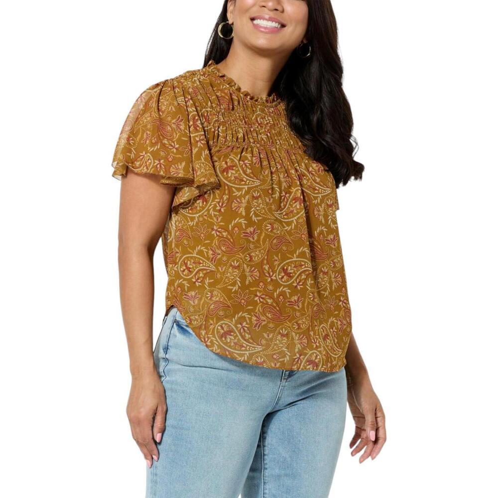 La Joie Smocked Pico Edge Flutter Top Tapenade Medina Paisley - Regular